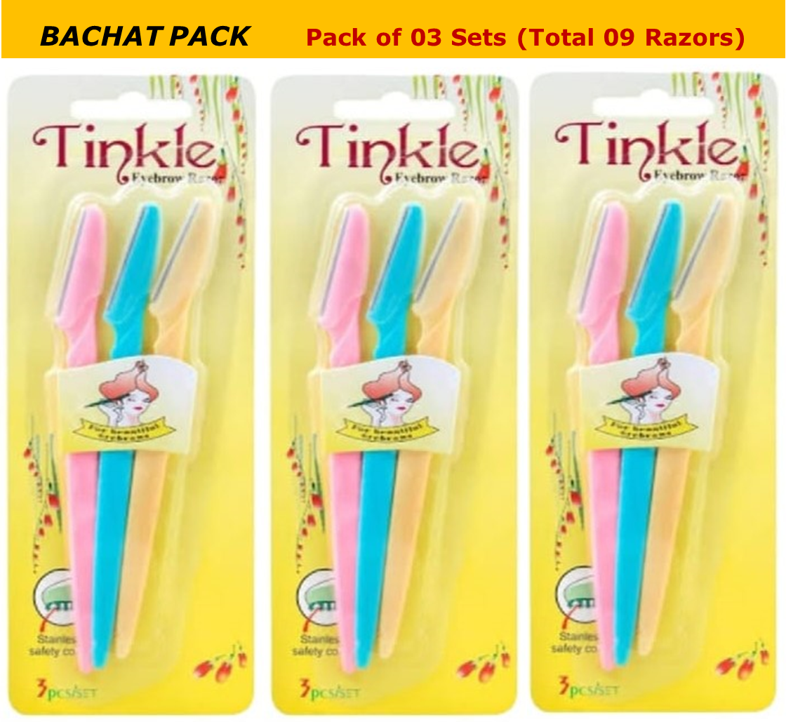 Pack of 09 Tinkle Eyebrow Razors / Girls / Women / Ladies / Bachat Pack of Tinkle Eyebrow and Facial Razor for Hair Removal / Ladies Tinkle Eyebrow, Facial and Body Razor for Shave of sensitive skin / Facial Fashion Razor