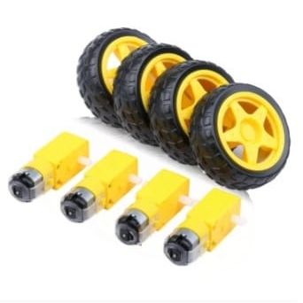 Set of 4 Smart Car Wheels with 3–6V DC Gear Motors – DIY Robot Kit for Arduino, STEM & Car Chassis Projects
