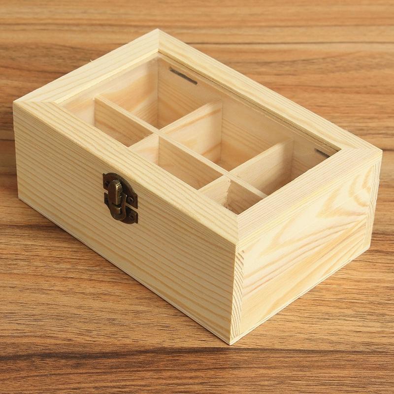 6 compartimentos Caja de almacenamiento de té de madera Caja Contenedor