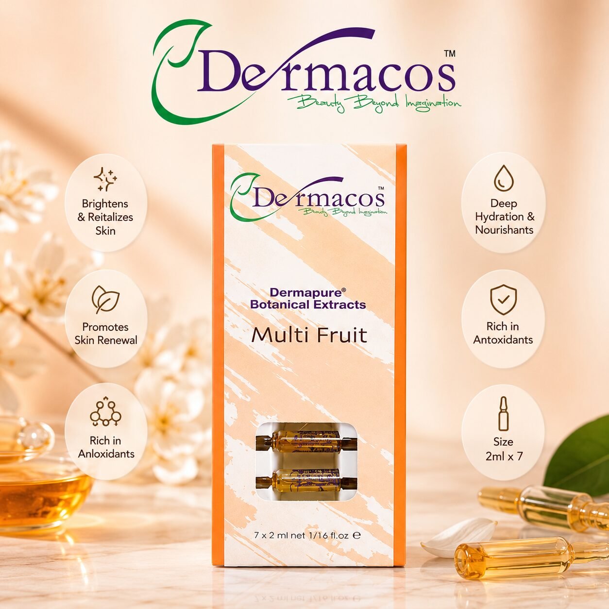 Dermapure Botanical Multi Fruit Ampoule () Pack of 7 | Skin Care Serum | 2ml