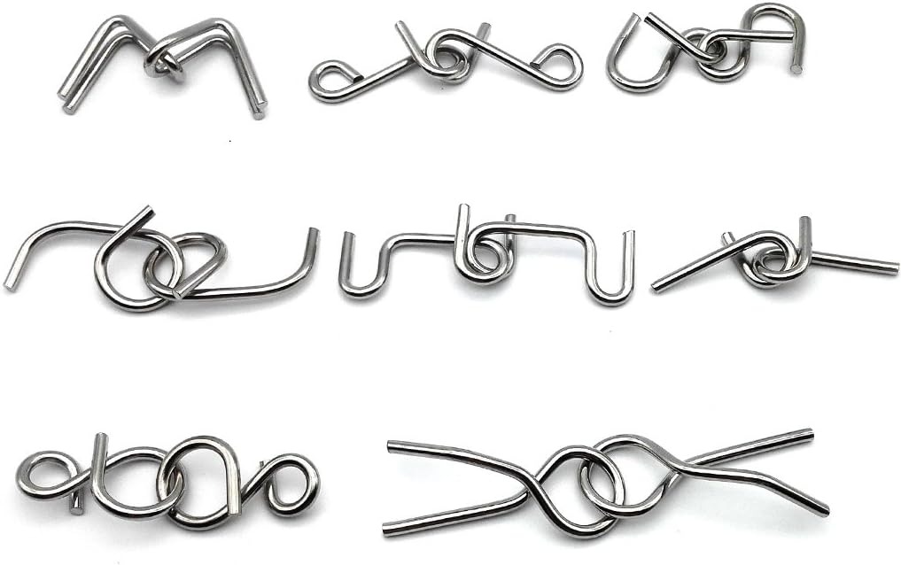 8Pcs/Set Metal Montessori Puzzle Wire IQ Mind Brain Teaser Puzzles Adults Interactive Game Reliever Educational Toys _KS