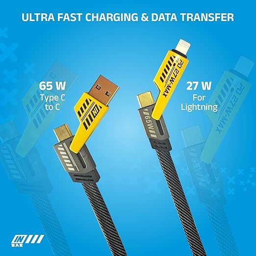 4 in 1 USB C Fast Charging Cable with 60W PD, Data Transfer, Type C, Micro USB and IOS Light-ning Compatibility, 1 Meter