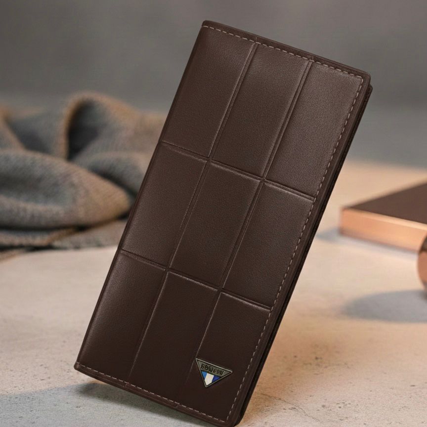 Men’s Premium Check Pattern Leather Wallet – Stylish Bifold Design | Available in Black, Brown & Chocolate