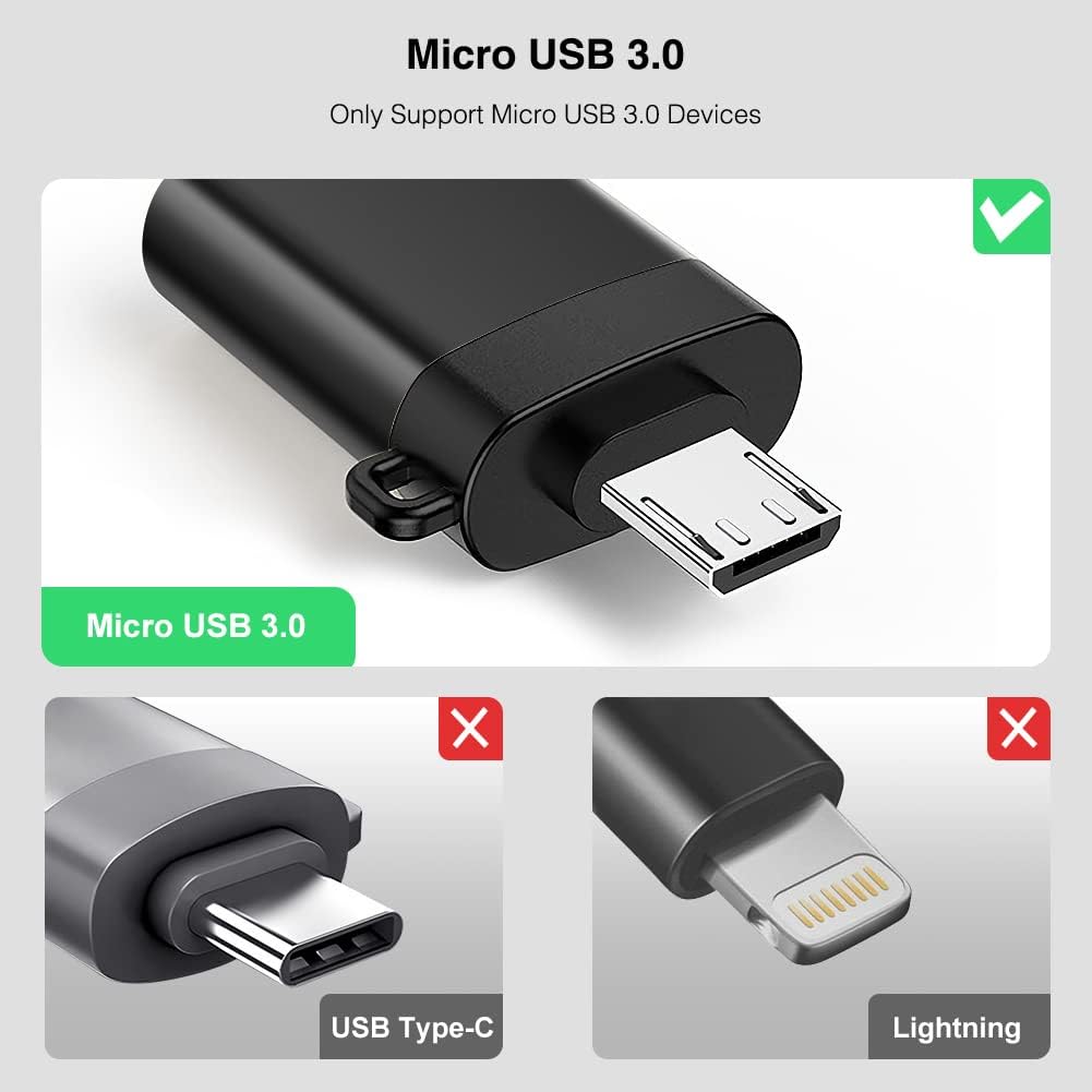 Micro OTG Adapter, Micro USB Male to USB-A Female Andriod OTG Adapter Compatible with Samsung S7 S6, OTG Micro Devices, Flash Drive, Keyboard (Black)