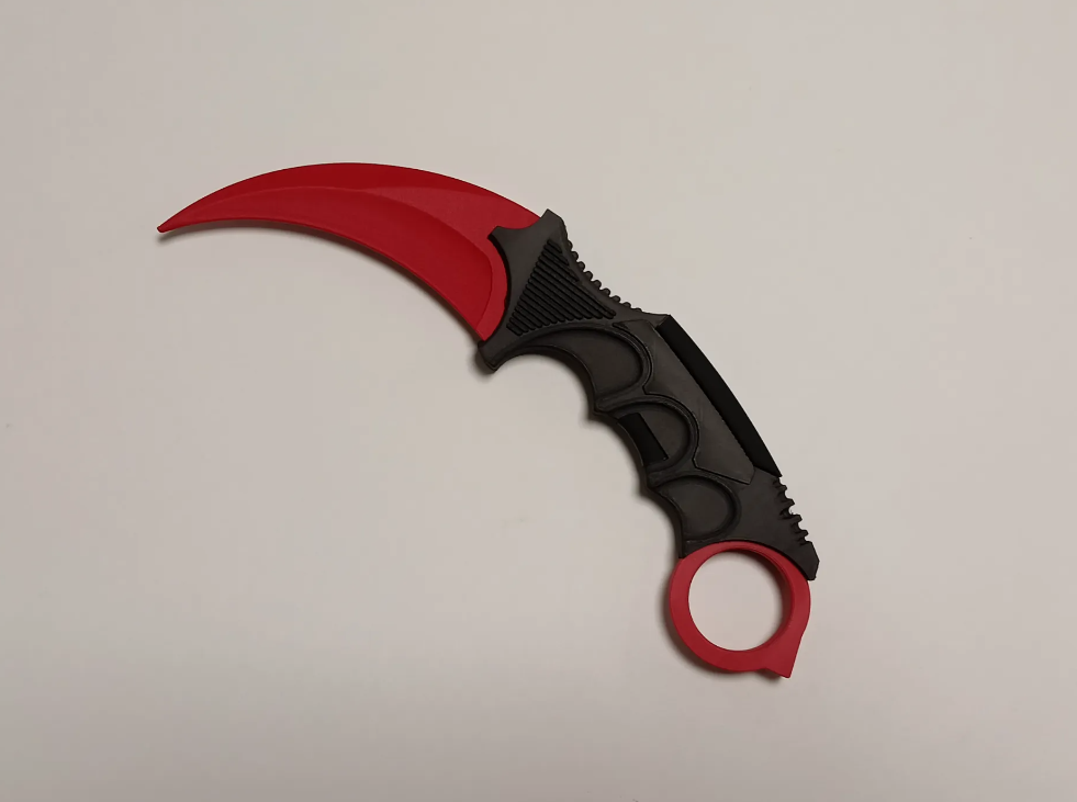 CS2 Karambit Cosplay Prop | 3D Printed Counter-Strike 2 Inspired Display Knife | Lightweight Gaming Collectible | Red & Black