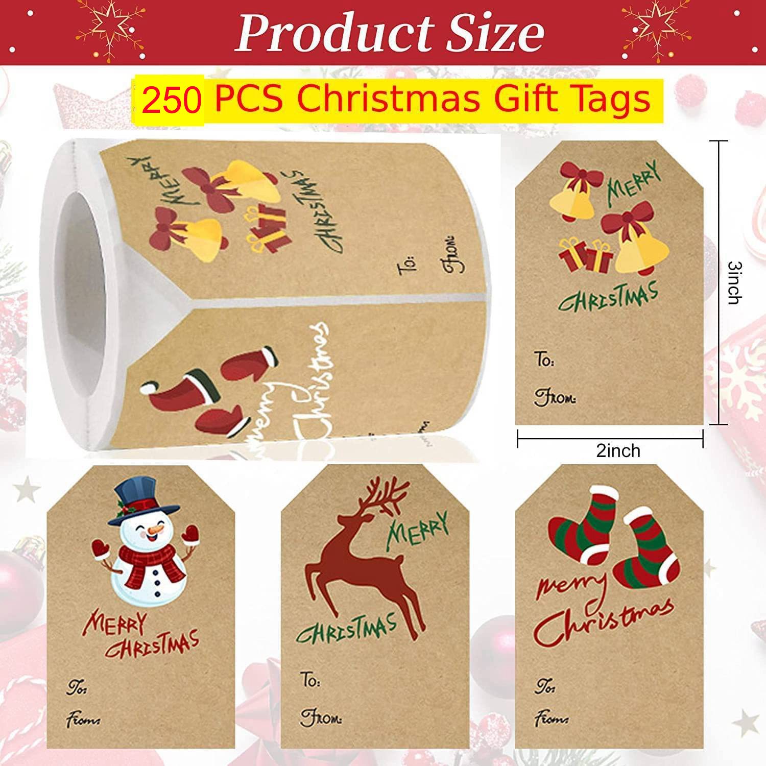 2023 New 250PCS Christmas Gift Tags Stickers Self Adhesive Name Tags for  Christmas Presents Merry Christmas to from Christmas Labels Sticker Snowmen