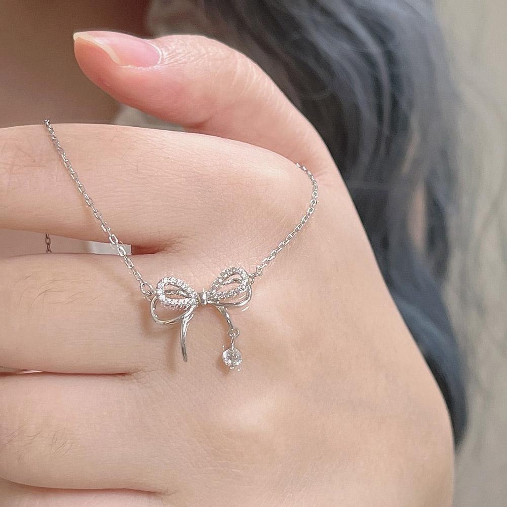 Zircon Bow Knot Pendant Necklace for Women - Bow Tie Pendant