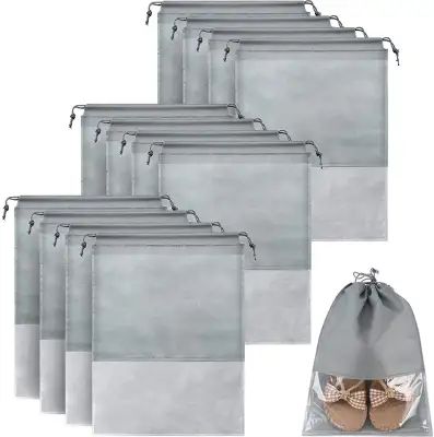 Pack of 10 - Travel Shoes Storage bag with clear window non-woven with PVC Bag