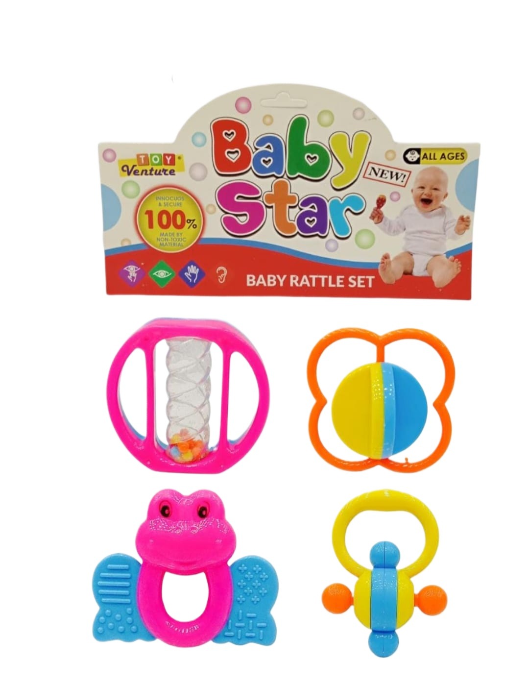 Baby Star 4 PC Rattle Set For New Born Babies