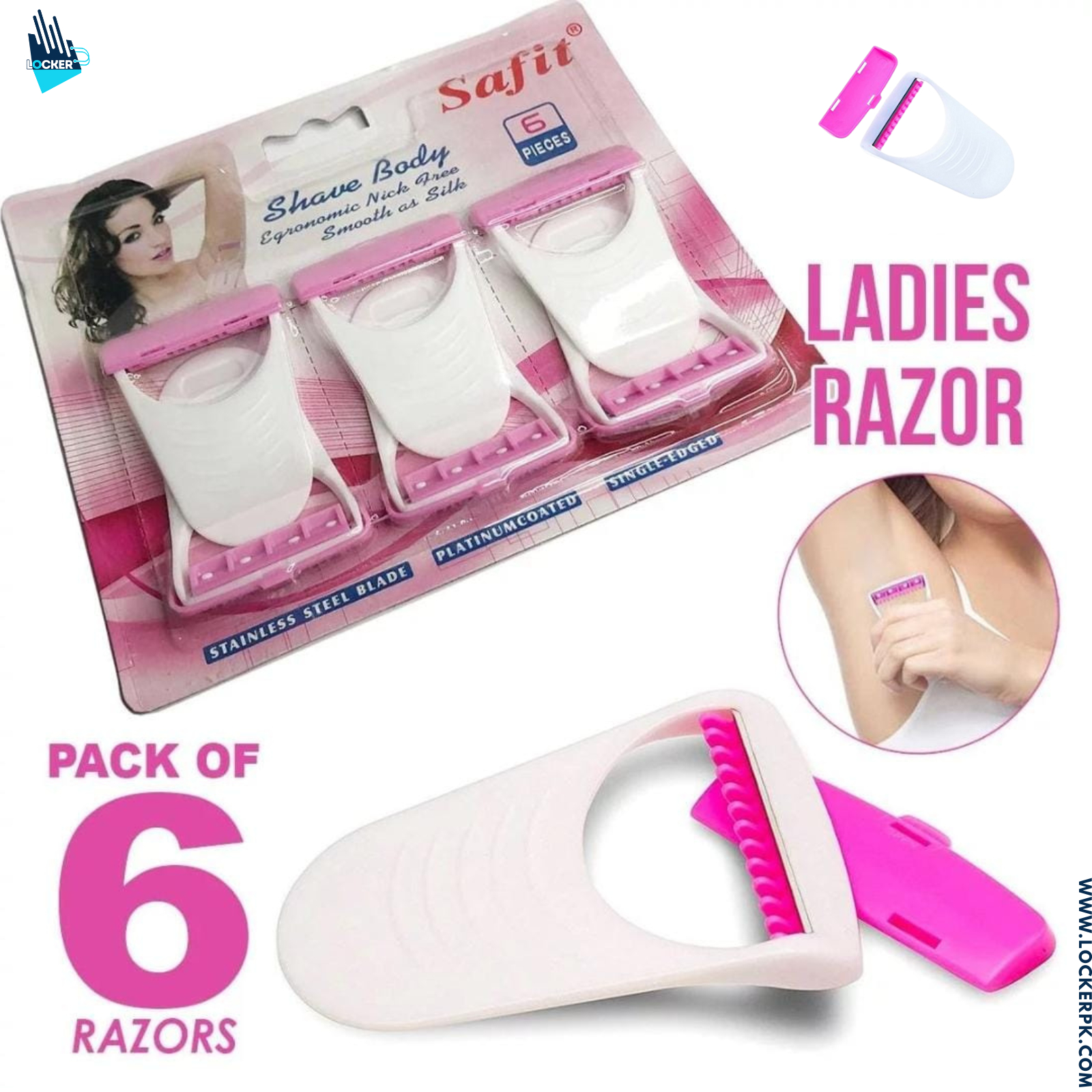 Safit Razor for Women – Pack of 6 / 12 / 18 / 24 | Smooth & Safe Disposable Face and Body Shaving Razor for Girls | Stainless Steel Blades | Hair Removal Shaver for All Skin Types | Soft Grip Handle | Hygienic and Painless Shave