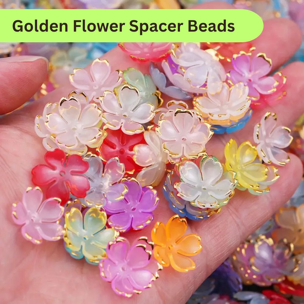 25/50/100/500Pcs Golden Multicolor Flower Shape Beads Charms For Bracelet Making Jewlery Making DIY Kids Jewlery Making Charms Beads Plastic Beads For Jewelery Making Jewellery Making Beads Chamrs By SAMS COLLECTION online in pakistan wholesale Price