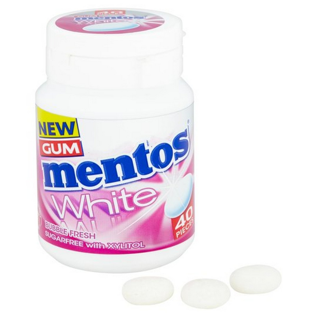 Mentos White Bubble Fresh Chewing Gum (1 Bottle Jar Of 40 Gums)