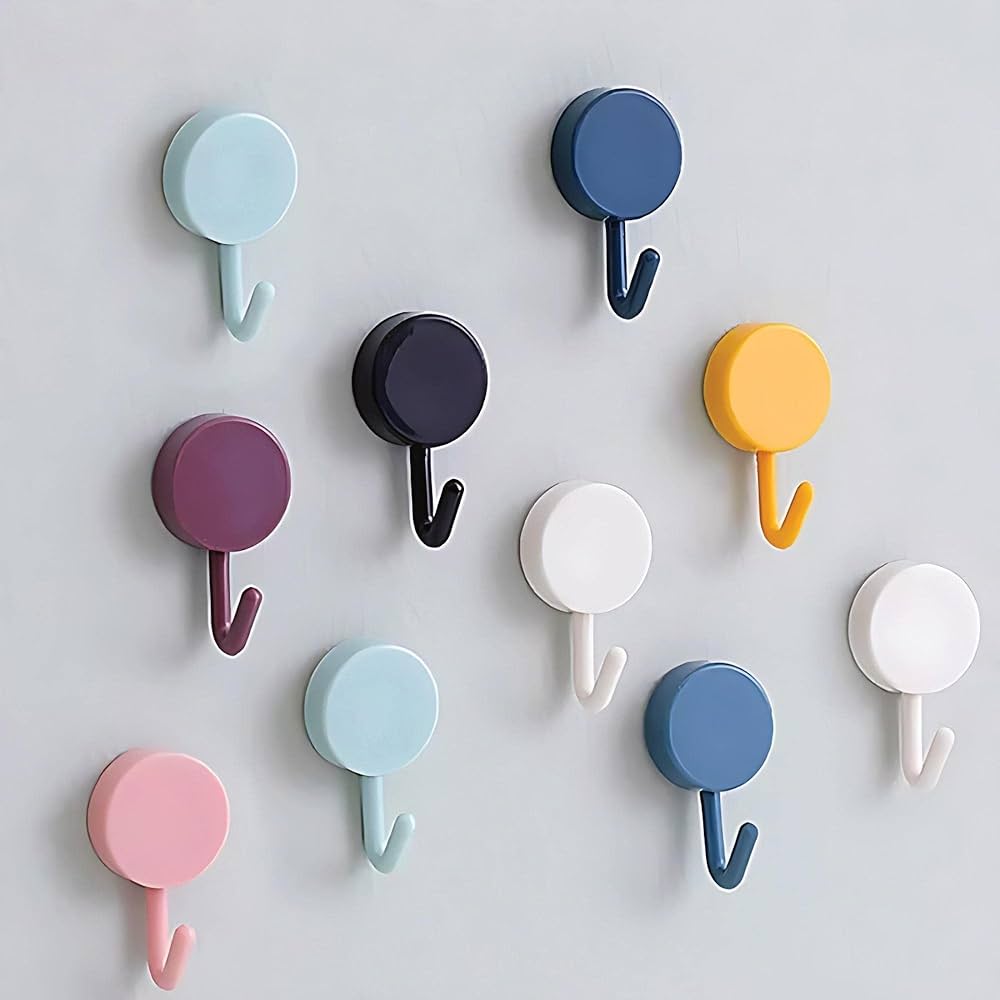 6 Pcs Nail Free Solid Color Free Punching Door Hooks