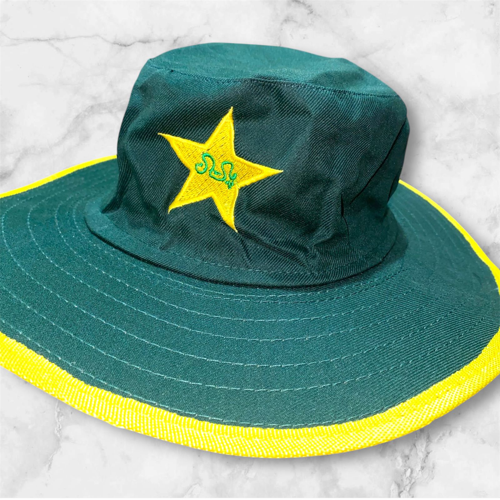 White Cricket Hat for Men Round | Sun Protection Cricket Hat Cap with Pakistan Star Logo | Lightweight Cricket Hat for Outdoor Sports & Training