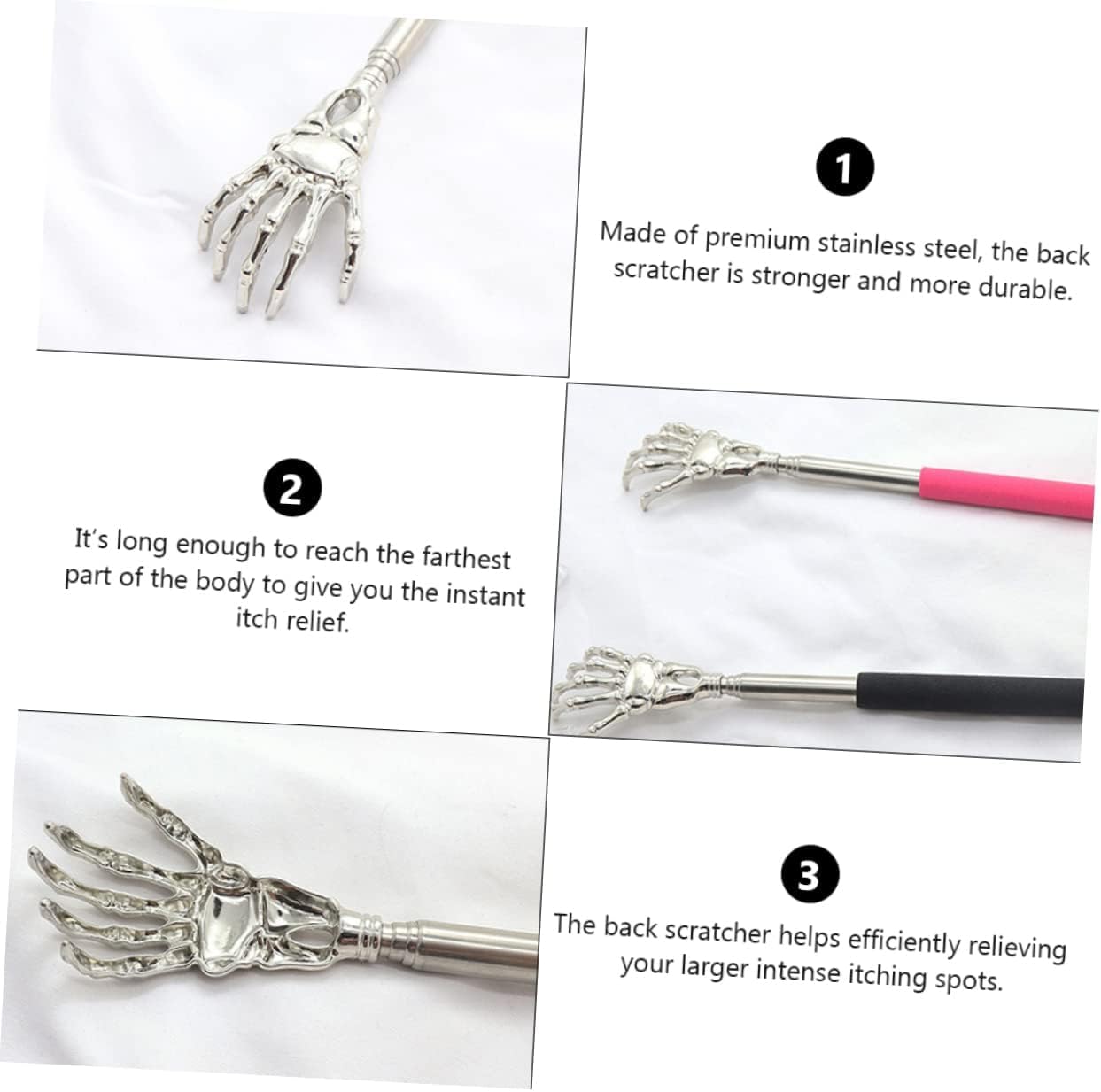 Small Adjustable Portable Foldable Extendable Back Scratcher, Metal Stainless Steel Telescoping Itching Hand Stick Tool
