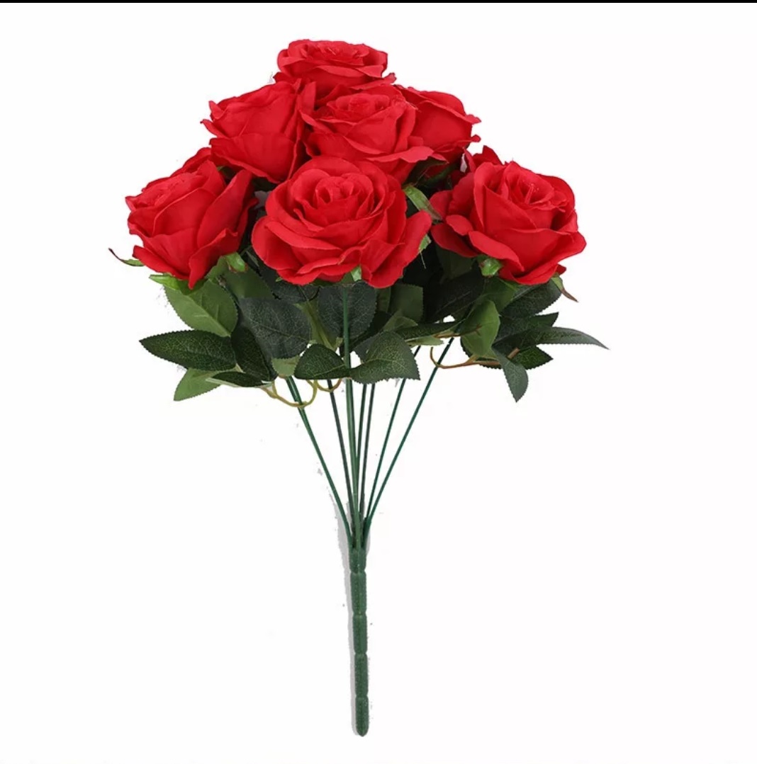 Artificial Red Rose Bunch Flower silk flower home Décor -Red