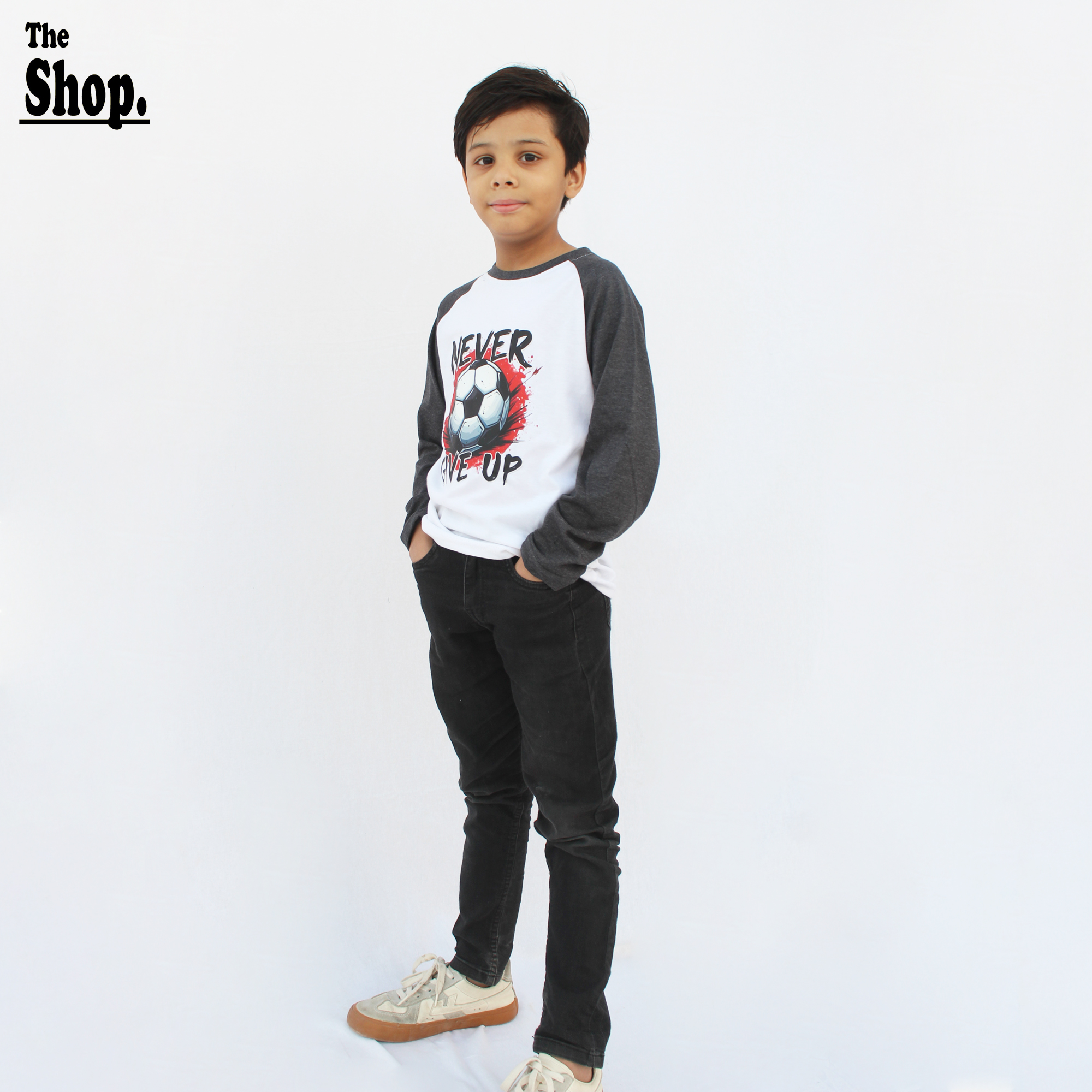 The Shop - Raglan Full Sleeves NEVER GIVE Up T-Shirt For Boys & Girls Kids, 1 Years To 14 Years - RFS-NGUT