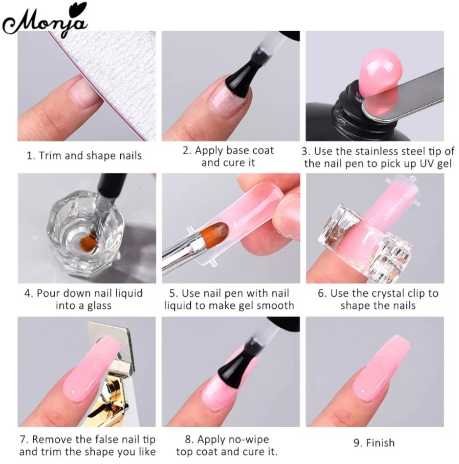 Pearlin 8Pcs/Set Nail Art UV Quick Extension Nail Kit Glitter Poly UV Builder Gel Nail Tip Color Nail Tip French Nail Tip Form DIY Manicure Tool Set