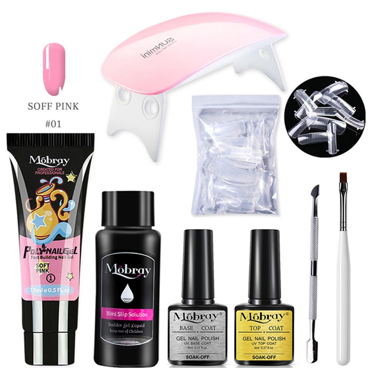 8Pcs/Set Nail Art UV Quick Extension Nail Kit Glitter Poly UV Builder Gel Nail Tip Color Nail Tip French Nail Tip Form DIY Manicure Tool Set