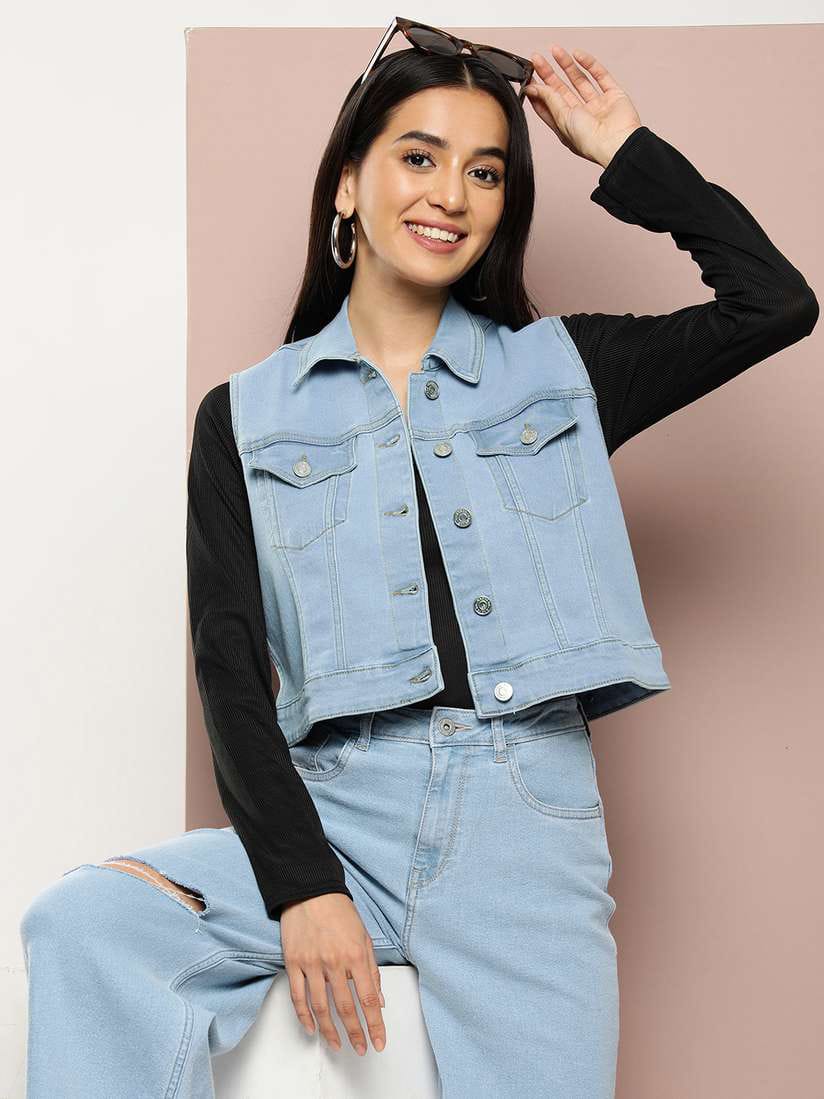 Classic Women's Denim Sleeveless Jacket – Versatile and Stylish