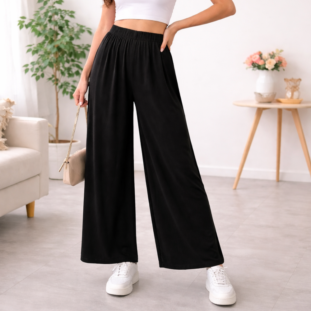 MK Garments - Women Plain Trouser High Waist Elastic Casual Flapper Pants Soft Jersey Fabric Comfortable Summer Trousers for Women & Girls