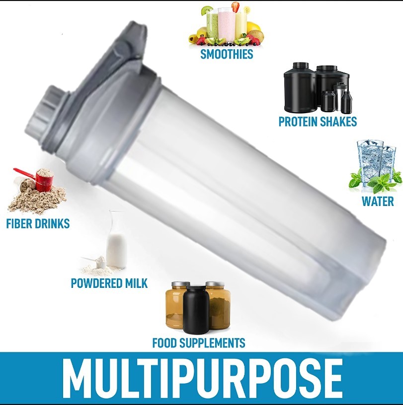 Protein Shaker Bottle Sports Gym Water Bottle Multi-Purpose Shaker with Mix Ball Blender Bottle BPA Free Plastic Easy Grip Leak Proof 700ml Gym Bottle for Gym Protein, Smoothies, Batters Fitness Workout Sports Protein Shaker Bottle with Whisk Ball