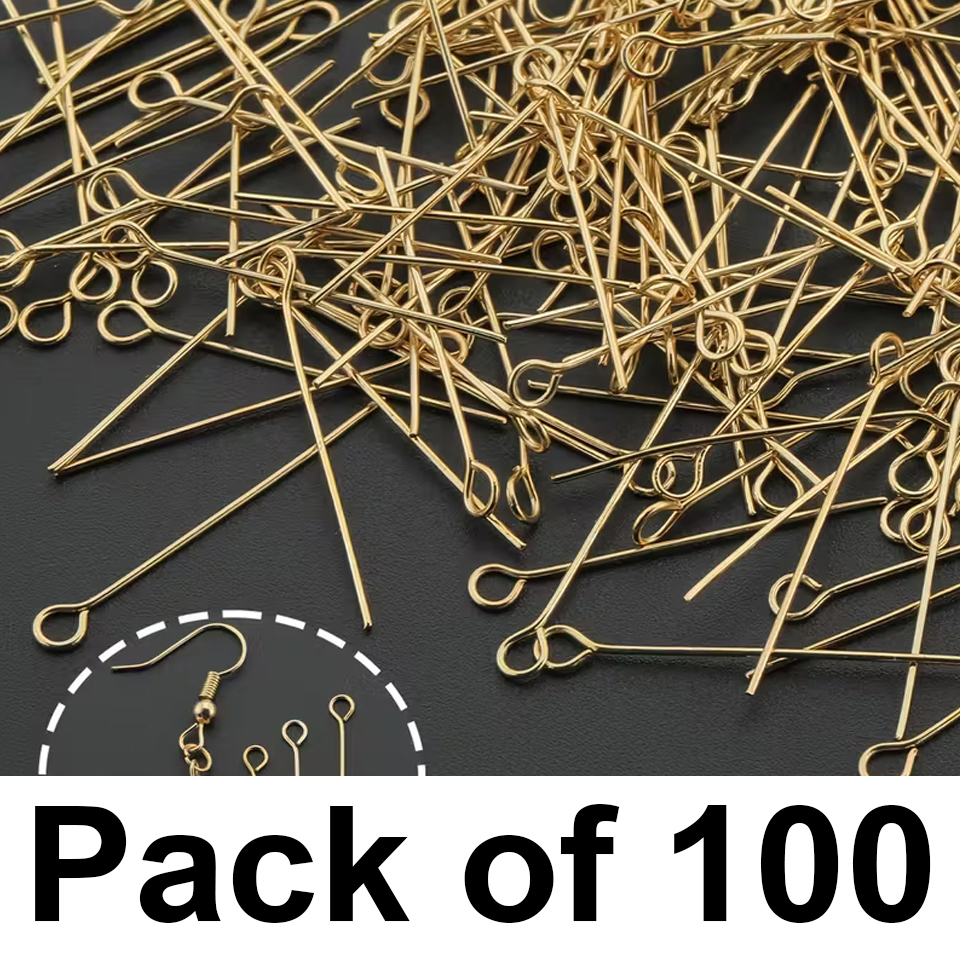 100/200 PCS Golden Metallic Soft Eye Pins/Head Pins Secure Loop Design, Durable Crafting Accessories for Earrings, Necklaces, Bracelets, Pins for Jewelry Making, Earring Assembly Tool, Simple Functional Style, Polished Finish
