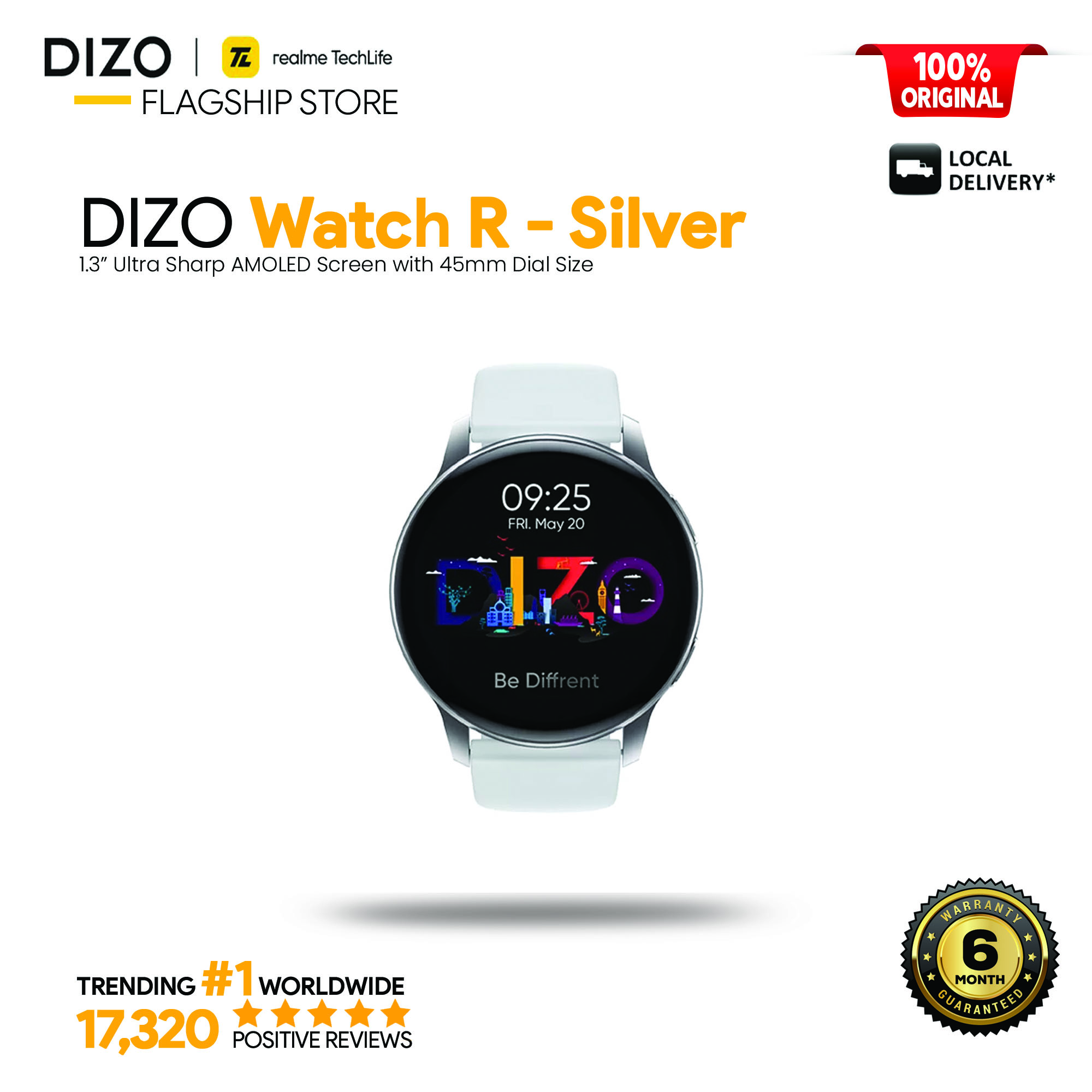 DIZO Watch R AMOLED with 45mm Dial Size – Silver Grey | Daraz.pk