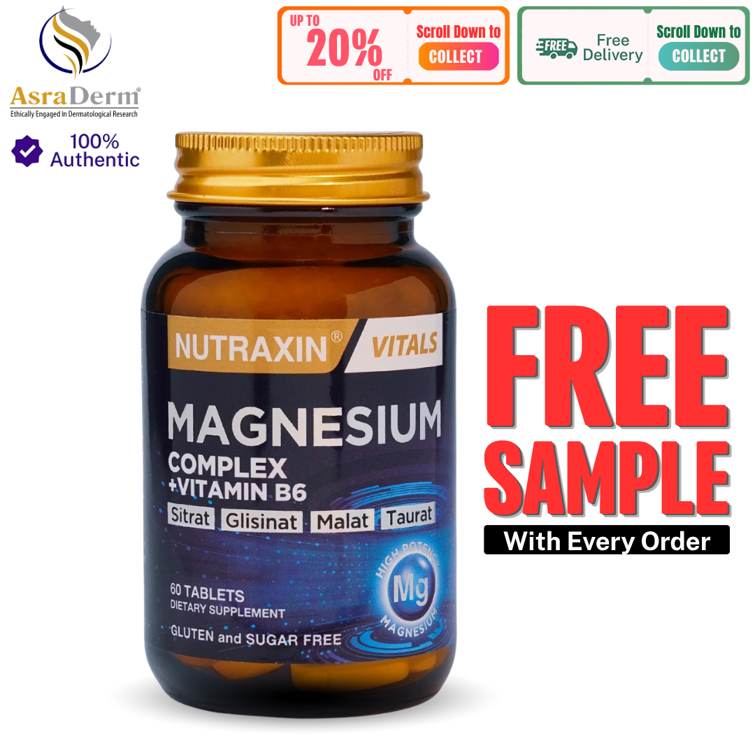 Nutraxin Magnesium Complex - 60 Tablets | Dietary Supplement | Vitamin B6 | Best Magnesium Supplement in Pakistan | Gluten & Sugar Free