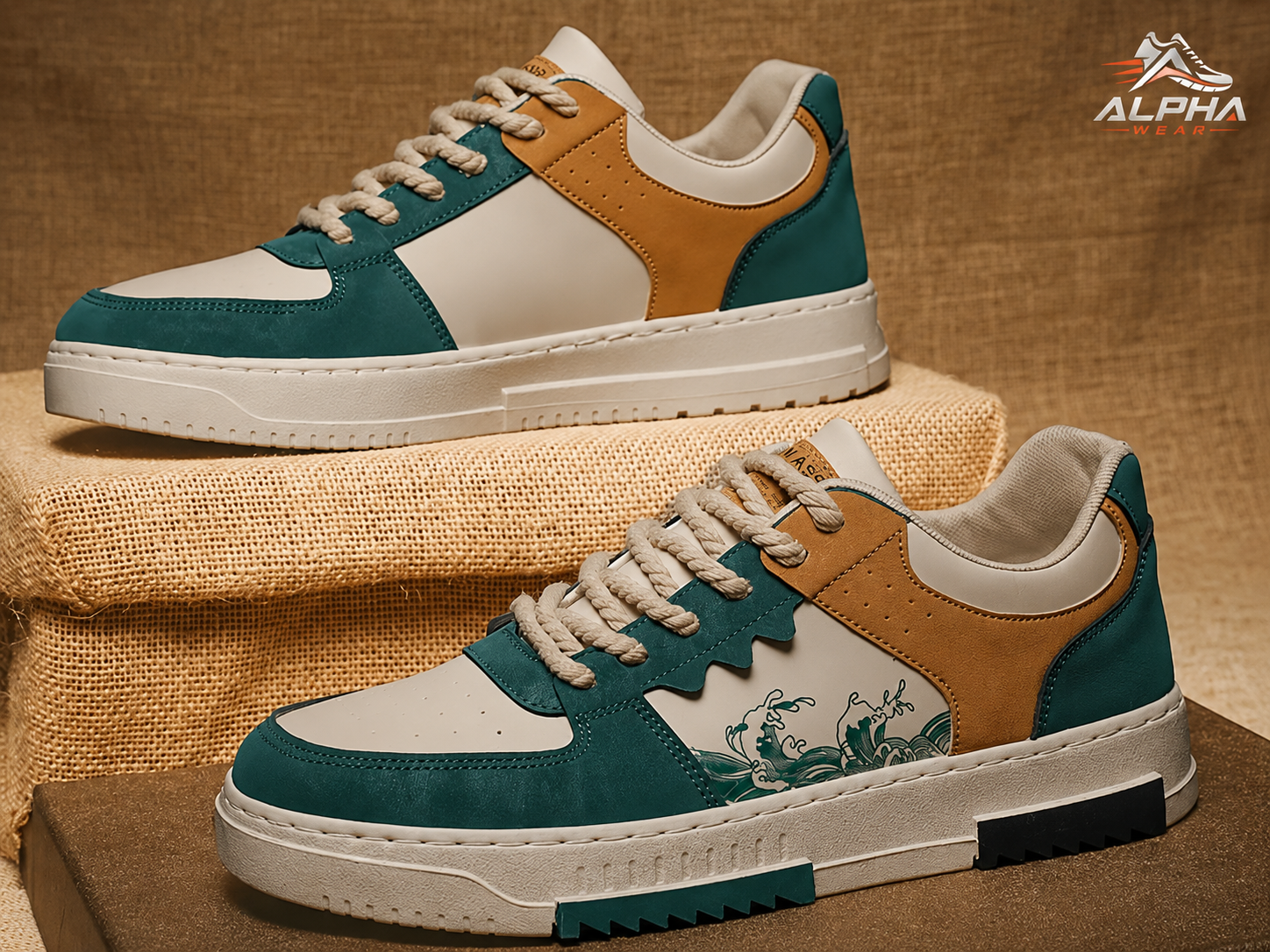 Alpha Wear Stylish Sneakers Shoes for Men Women Boys Girls | Casual Fashion Joggers | Trendy Lace-Up Sneakers | Comfortable Walking Shoes | Blue White & Green White | EU Size 6-11