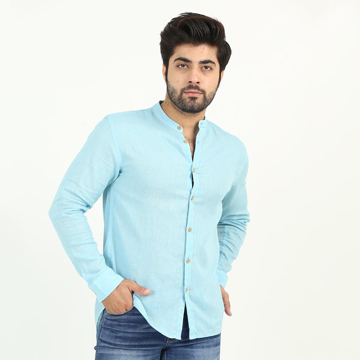 Denizen Banded Collar Shirt Dark Grey 