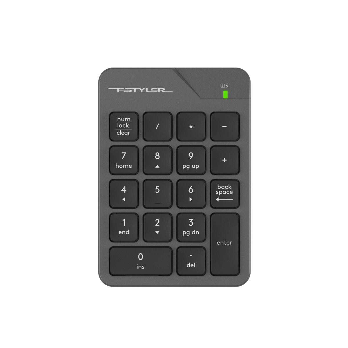 A4tech Fstyler FGK21C 2.4G Wireless Numeric Keypad - Backspace Key - USB C Rechargeable - For PC, Laptop - Grey