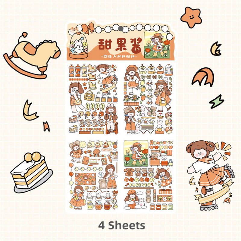 4 Sheets Cute Cartoon Girl Series Washi Stickers Album Diary Journal ...