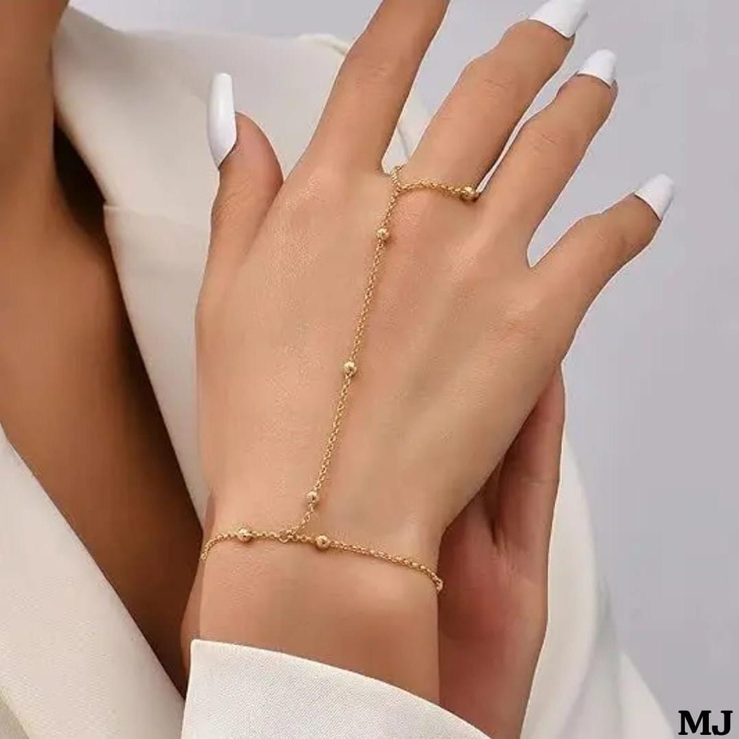 Alloy All-Season Minimalist Hand Harness Bracelet for Women – Adjustable Link Chain with Finger Rings & Elegant Design