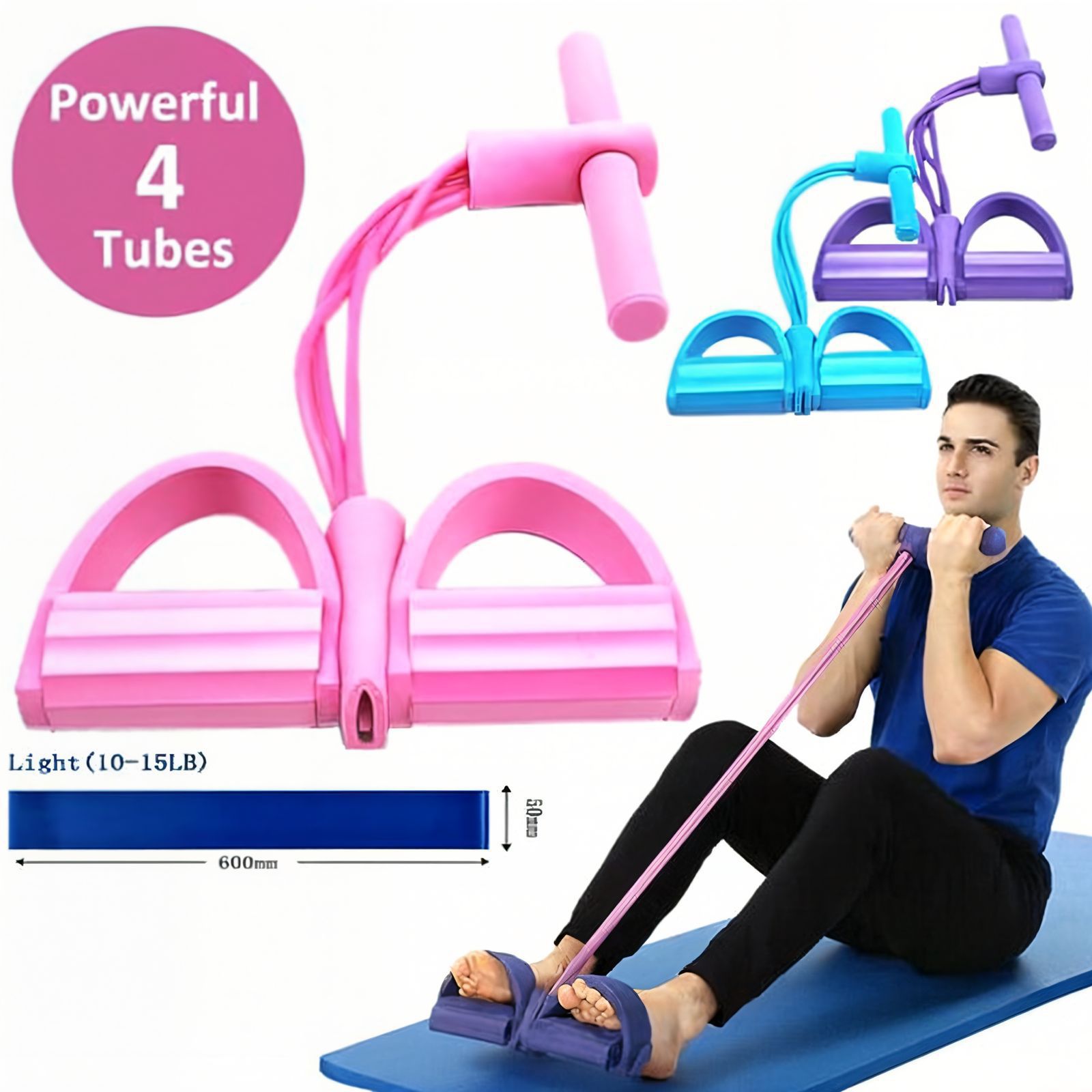 4-Tube Pedal Resistance Band – powerfull Multi-Function Elastic Pull Rope for Abdominal, Arm, & Waist Exercise | Portable Home Gym Fitness Equipment resistence band for Men & Women | Non-Slip Foot Pedal Sit-Up Exerciser for Weight Loss & Body Shaping price in Pakistan