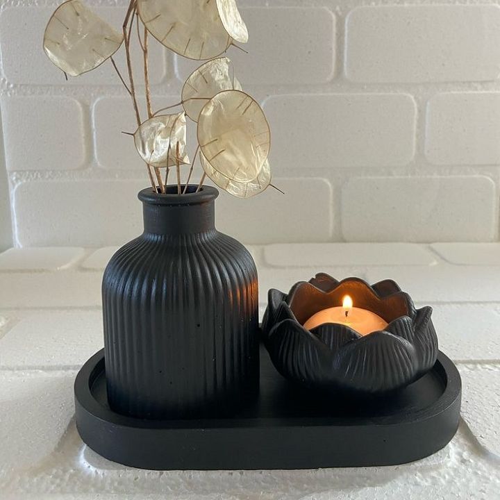 Set of 3 Mini Flower Vase Oval Tray & Peony Rose Candle Is Best for Home Decor, Modern Minimalist Home Decorative Set