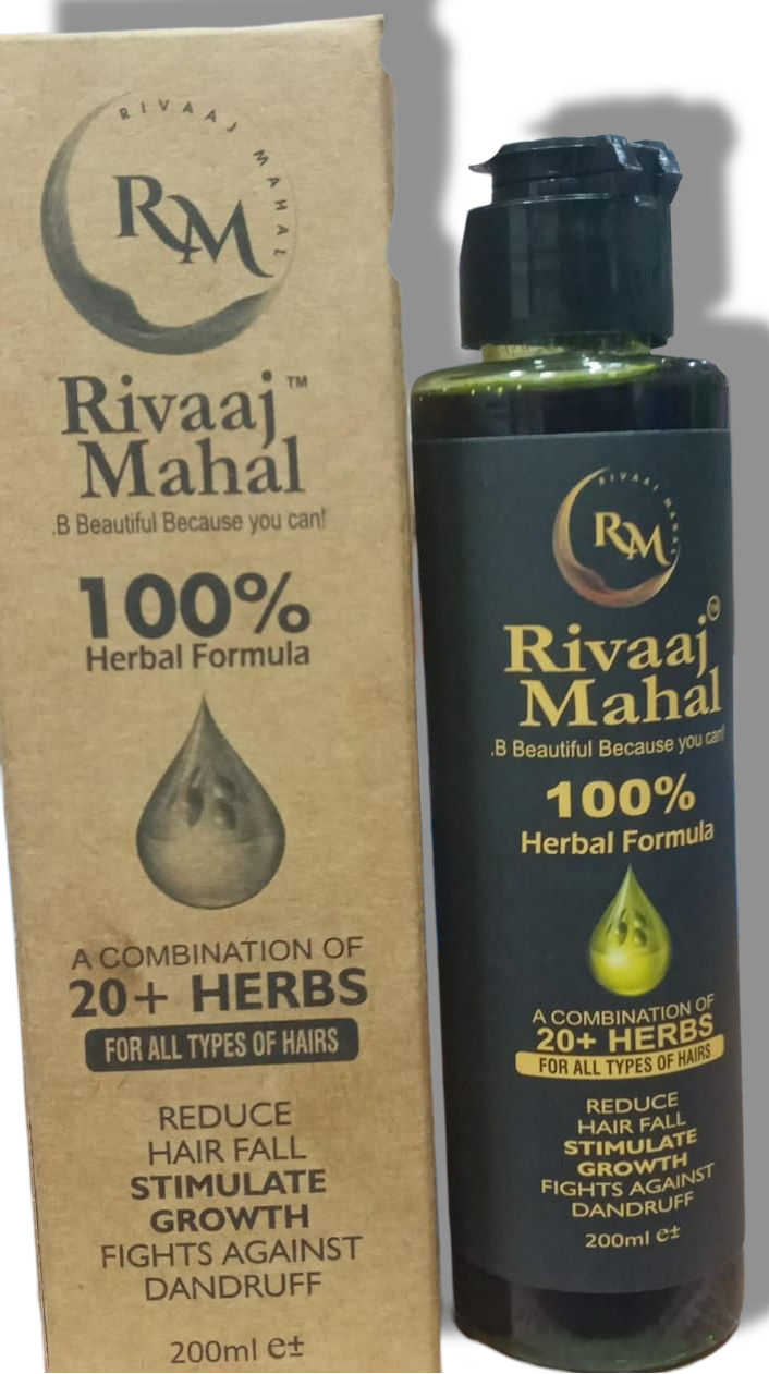 Rivaj mahal hair oil for Hair Growth & Shine - 100% Natural Formula for Men & Women - Stops Hair Fall, Promotes Thick & Long Hair - 200ml, hair food oil, Hair growth oil, Herbal hair oil, Hair fall control, rosemary oil for hair growth