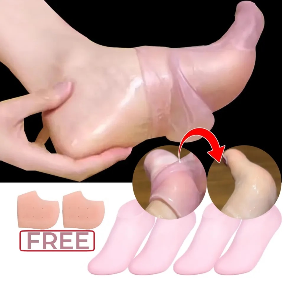 Pack of 04  - Moisturizing Socks Silicone Gel Heel Pad Socks Skin Color & Half Heel Pads