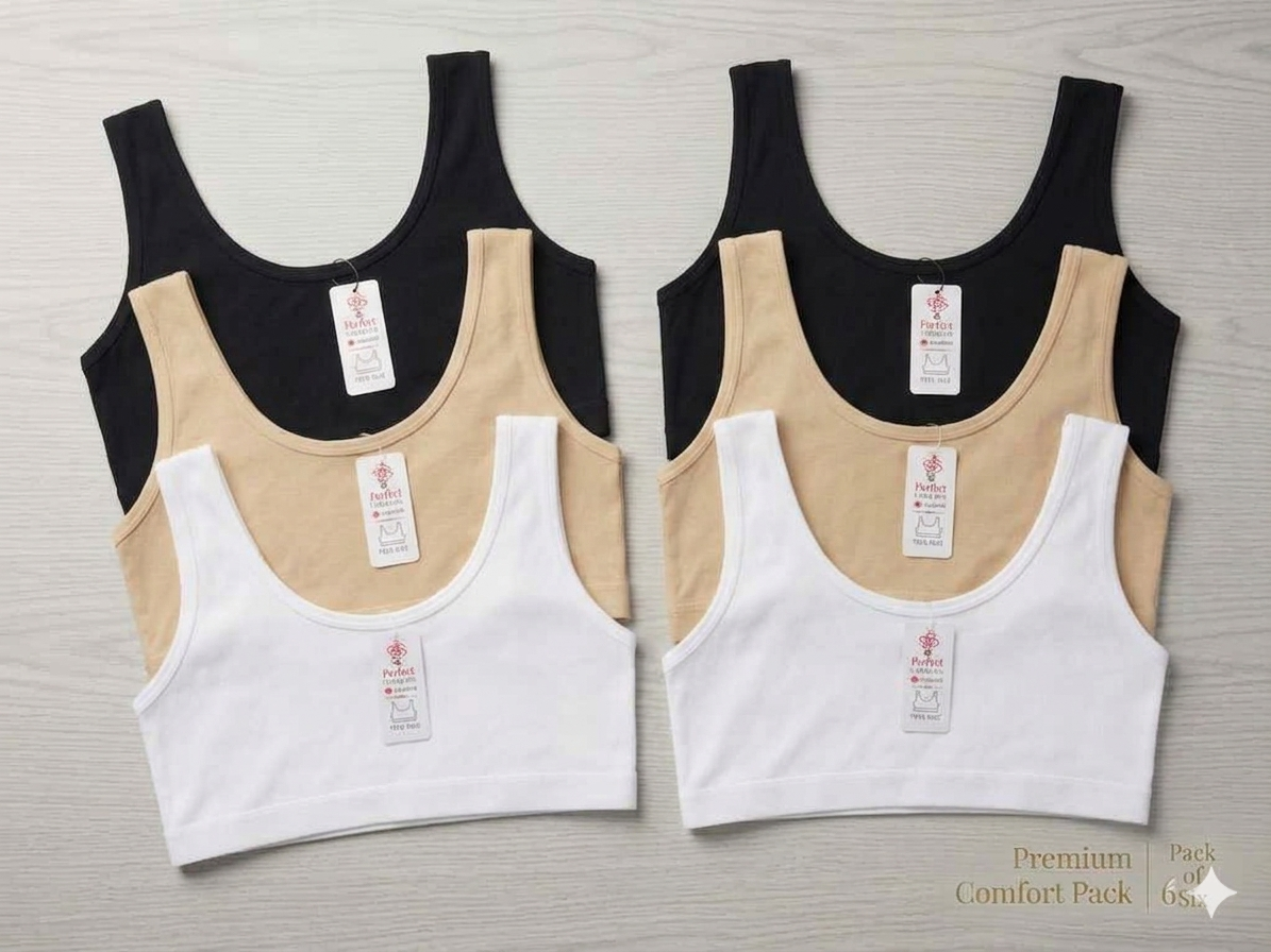 Pack of 6 | 3 | 1 Non Padded Cotton Half Camisole Half Shameez for Girls – Soft Stretch Breathable Crop Tank Bra | Teenagers Training Bra Biddies | Wireless Pull Over Comfort Vest (Free Size 28–34 Bust) Training Bra Biddies