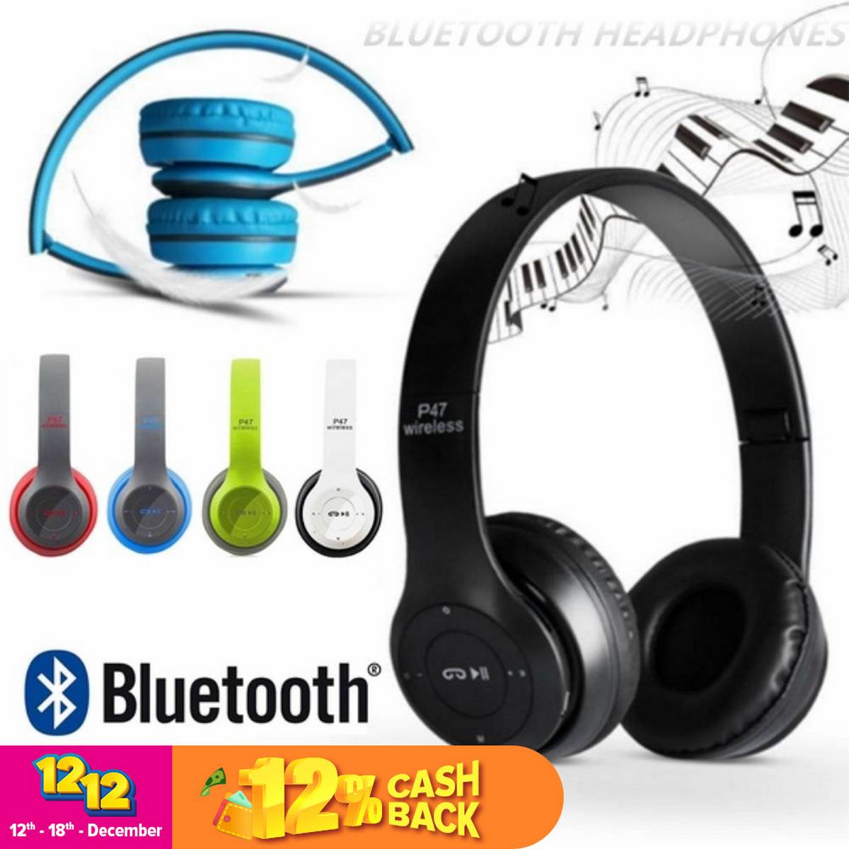 P47 Wireless Bluetooth headphone Foldable Headset With Microphone FOR All cell phones and laptop use