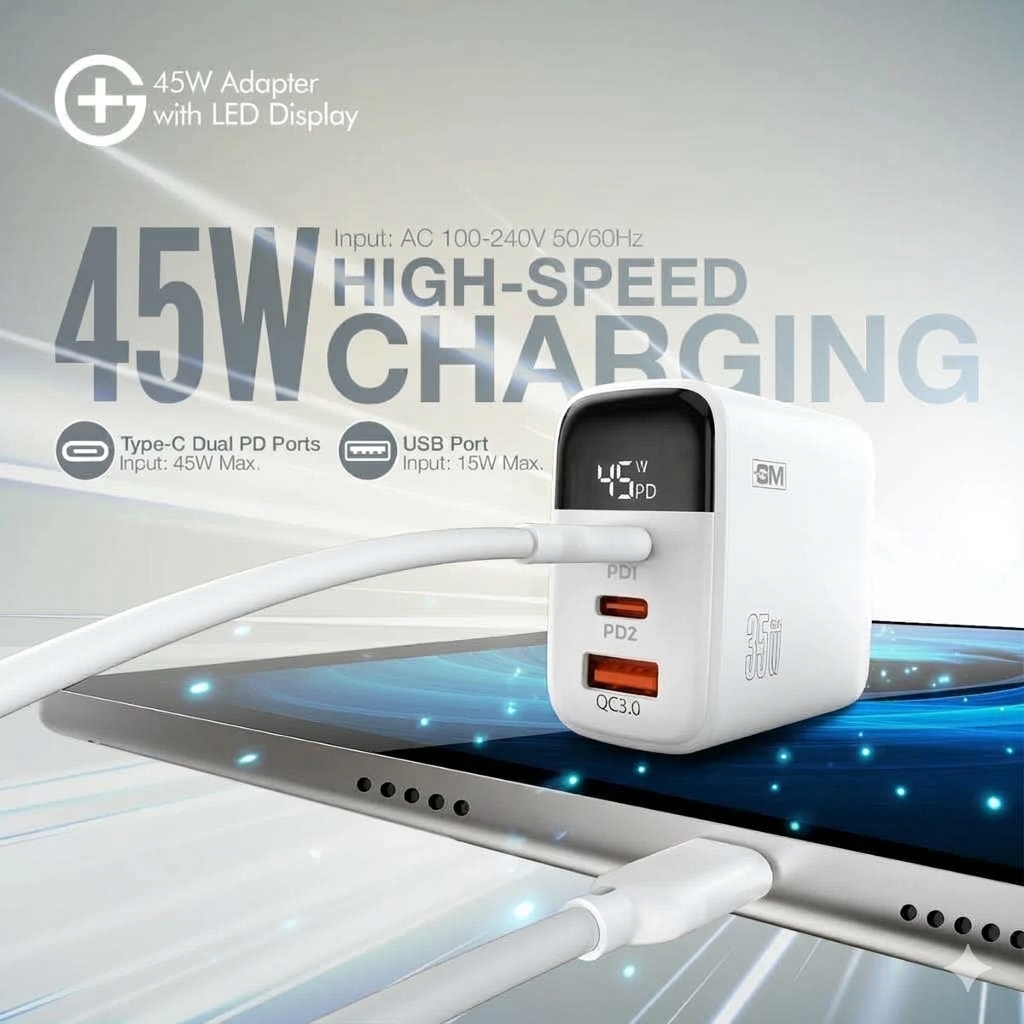 Display FlashCharge 3.0 Fast Charger | USB Fast Charging Adapter | EU 2-Pin - Quick Charge 4.0 - NOT Super Fast Charging - Wall Charger - All android phones supported Charger By Cloudify.pk