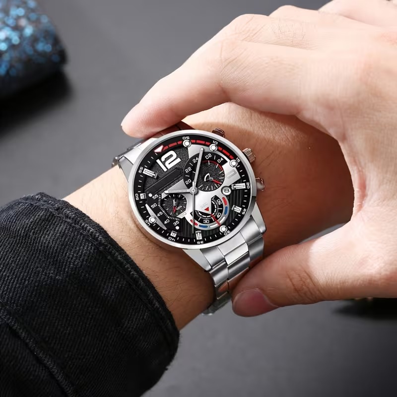 2PCS Men’s Quartz Watch + Wallet Combo | Luxury Analog Wrist Watches with Slim Wallet | Stylish Gift Set for Men