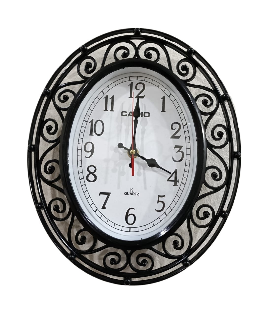 Elegant Oval Design Decorative Wall Clock with Curved Glass and Plastic Frame - Home Decoration Clock