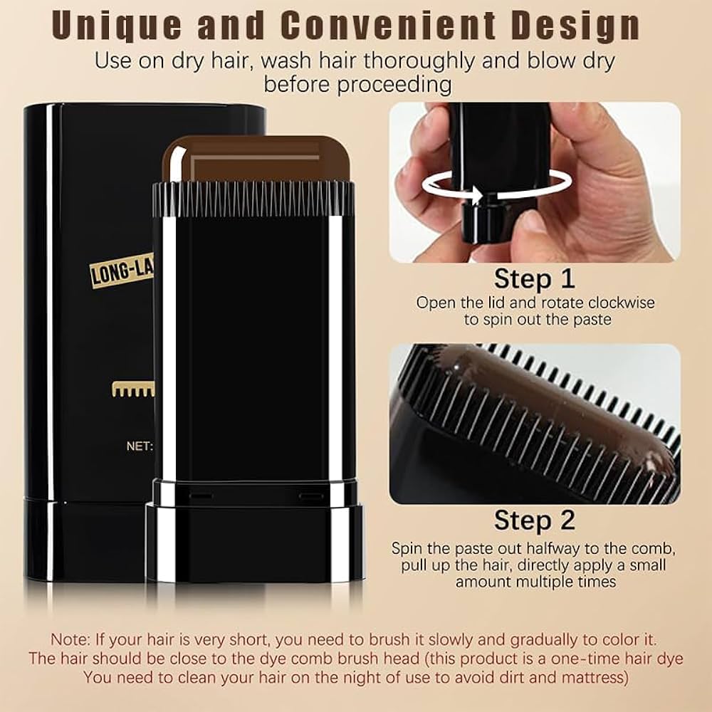 Instant Root Touch-Up Comb – Long Lasting Hair Dye Applicator, Easy to Use, Black/Brown