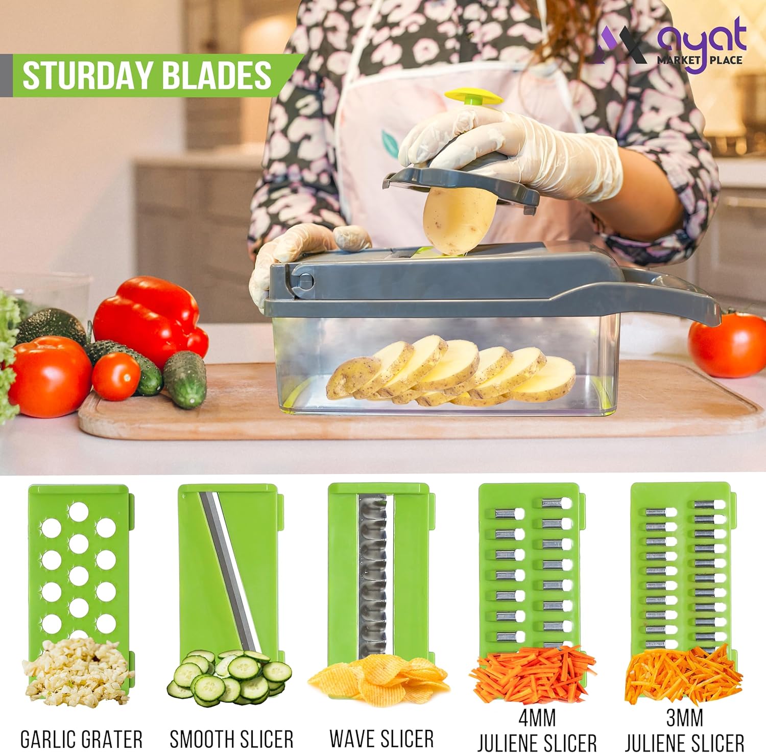 Vegetable Chopper Container Onion Slicer | 16 in 1 Multi Functional ...