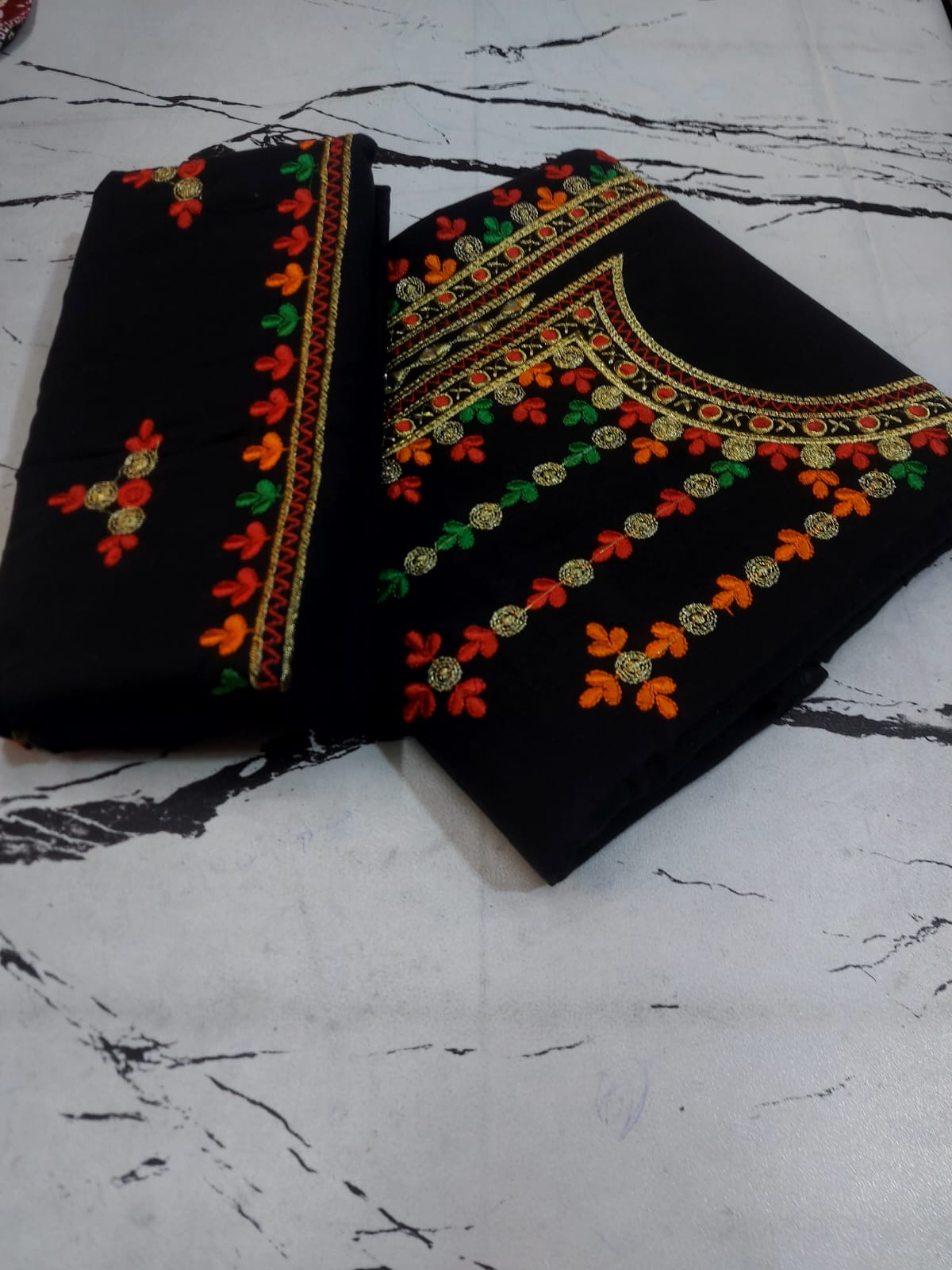 Unstitched Cotton Embroidered 2 Pcs Suit  Embroidered Shirt & Embroidered Trouser  Premium Summer Collection