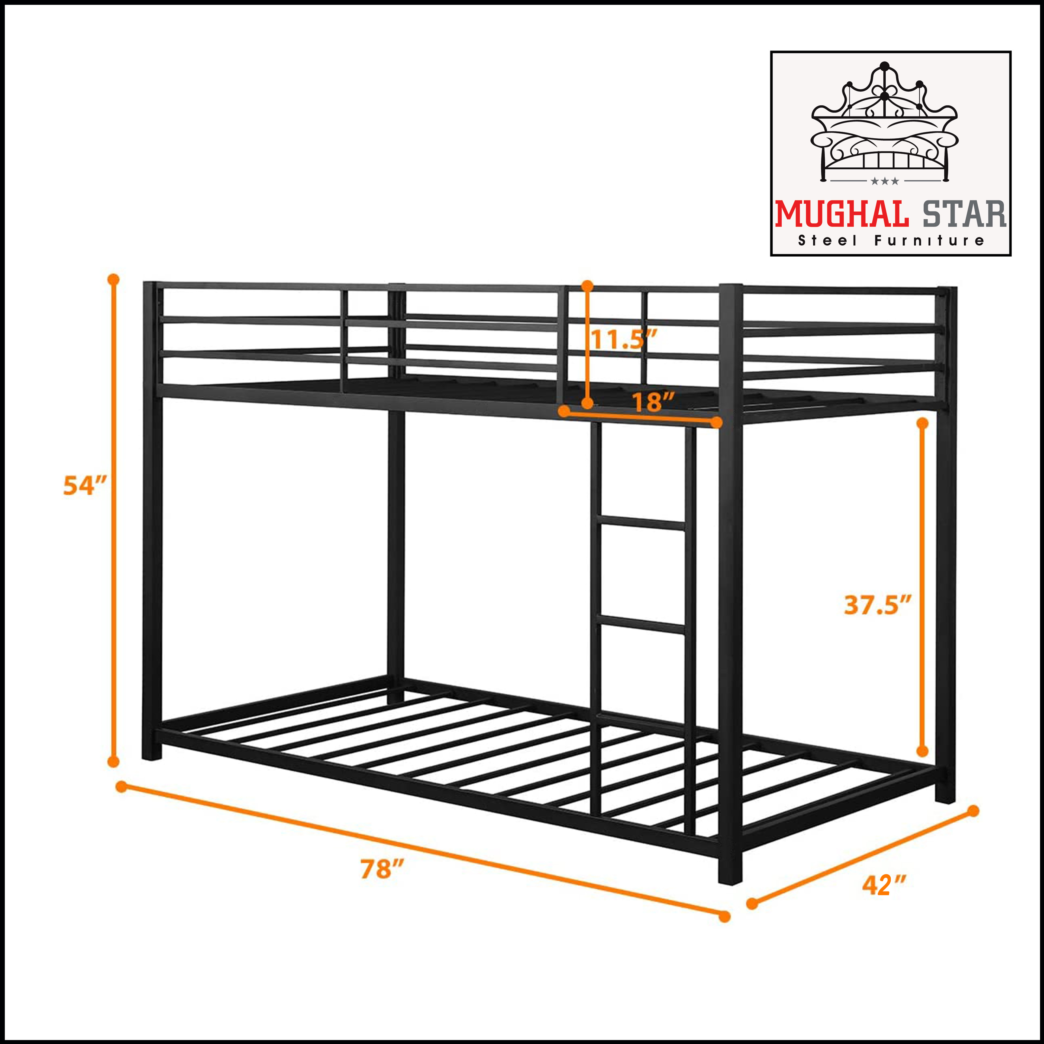 Twin Bunk Bed, Bunk Bed, 2 Story Bed, Mughal Star Steel Furniture