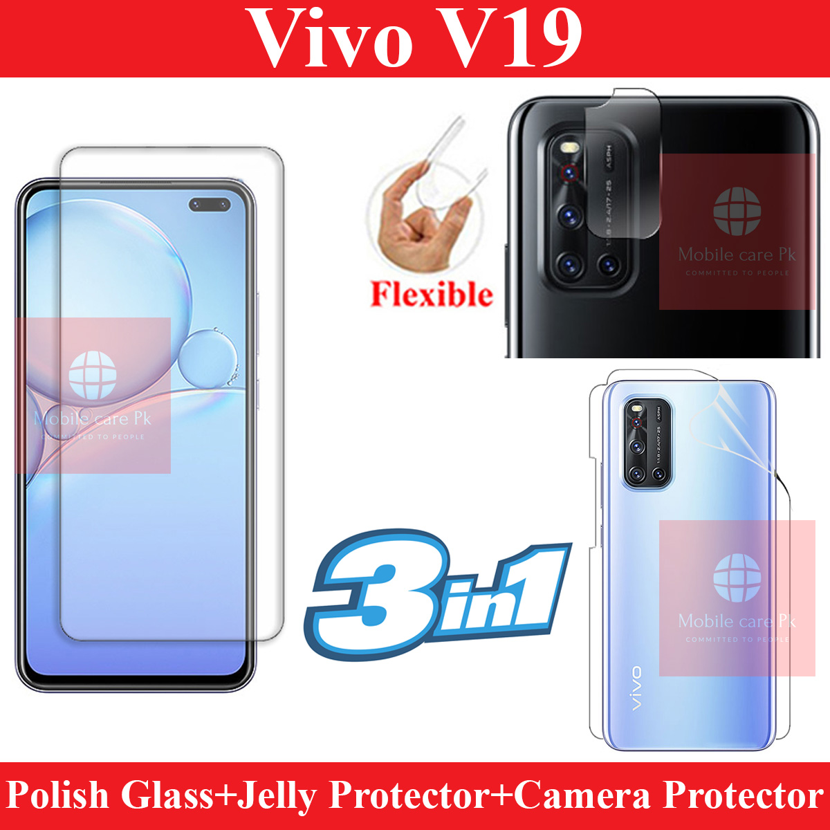 Vivo V19 Glass Protector Polish Screen Tempered Back Protector - Main Image