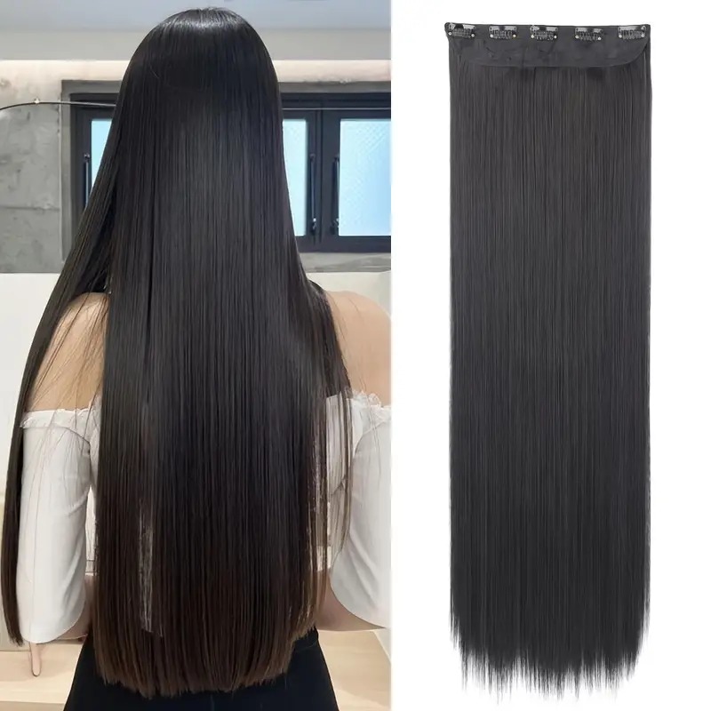 Full Extra Long Straight Hair Extensions Black, Blonde & Brown | 5 Clip-In High-Temperature Premium Fiber Hairpieces