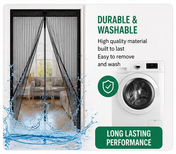 Anti Mosquito Magnetic Mesh Curtain Net 100x210cm | Automatic Closing Screen Door Curtain | Anti Insect Bug and Fly Net Partition | Breathable Striped Door Mesh for Home Kitchen Balcony and Bedroom Doors
